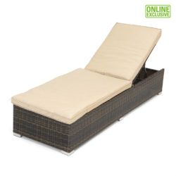 Rattan-Effect Sun Lounger with Cushion - Brown